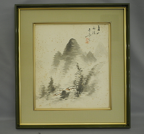 杏亭 日本画 夏山　紙に彩色　額入り　　中古　Japanese Painting