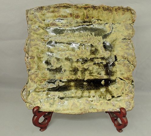 水野英男 灰釉角皿 29cm×29cm 尾林焼 共箱 信州飯田 角皿　飾り皿 made in Japan 中古美品 信州の陶芸家　物故