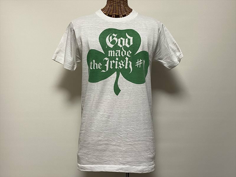 ★USED/VINTAGE/GOD MADE THE IRISH/CLOVER/PRINT T-SHIRTS/ビンテージ/クローバー/アイリッシュ/染み込み/プリントＴシャツ/Ｓサイズ★