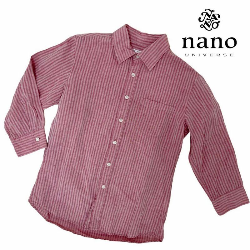 b316 nano・universe ナノユニバース FRENCH LINEN 七分袖ほど シャツ 羽織り トップス フロントボタン 綿70% 麻30% ピンク系 メンズ S