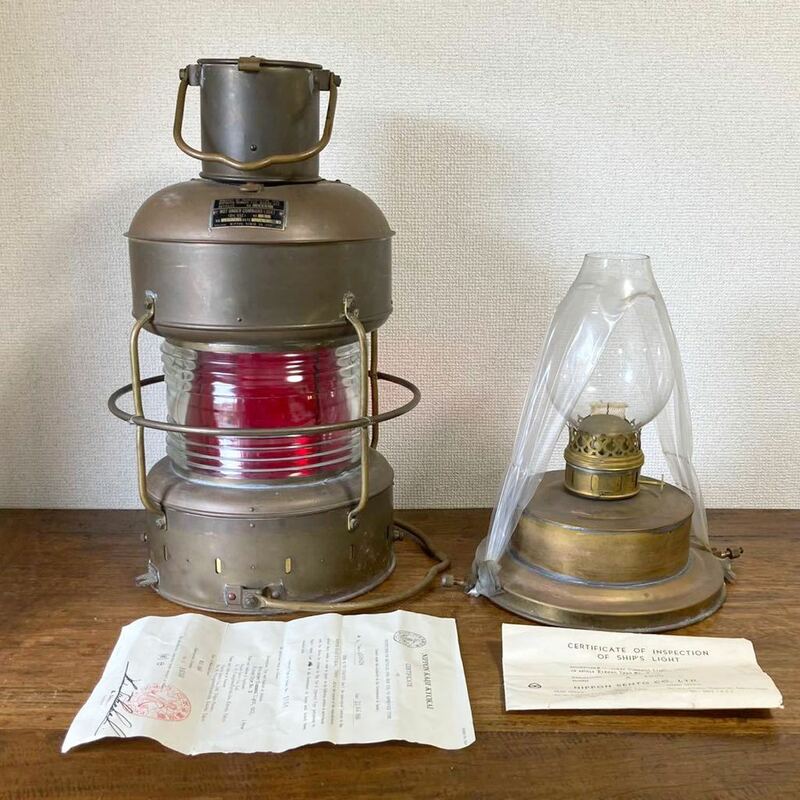 貴重 未使用 1966年当時の証明書付 日本船燈 アンカーランプ ランタン オイルランプ アンティーク レトロ ニッセン 真鍮 マリン 船舶燈