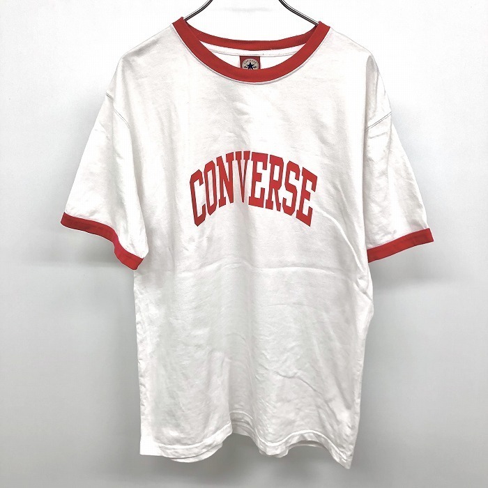 CONVERSE ALL STAR コンバース オールスター L メンズ Tシャツ カットソー ロゴプリント 丸首 半袖 綿100% コットン ホワイト×レッド 白