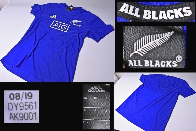 ALL BLACKS ★ adidas ★ ラグビー ★ ラグビーニュージーランド代表 ★ New Zealand ★ AIG ★ 青 ★ M ★ ポリエステル100% ★ 中古品