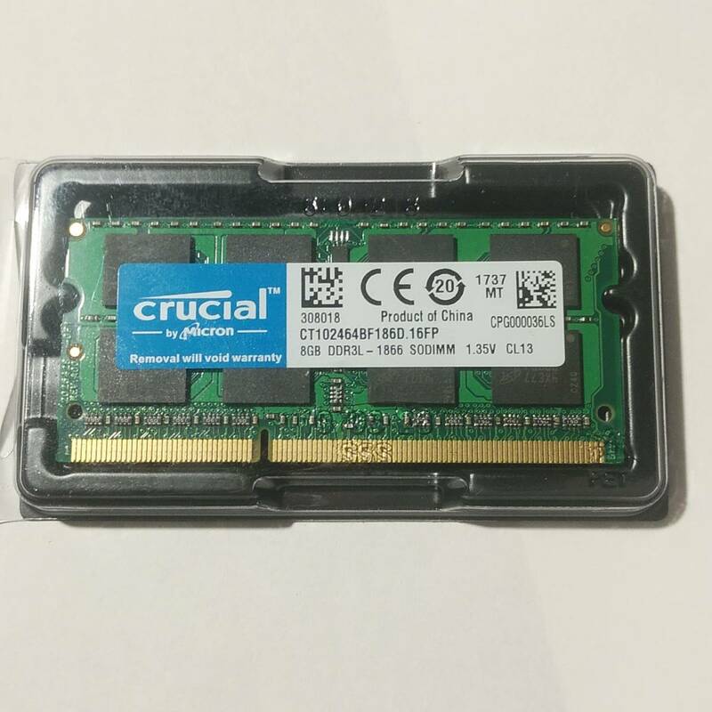 新品未使用 crucial クルーシャル ノートPC用メモリ 8GB×1枚 2Rx8 PC3L-14900s DDR3L-1866 1.35v CL13 204ピン 送料無料