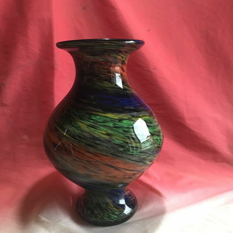 ガラス花瓶 花生 亀井ガラス製　高さ23cm 未使用品