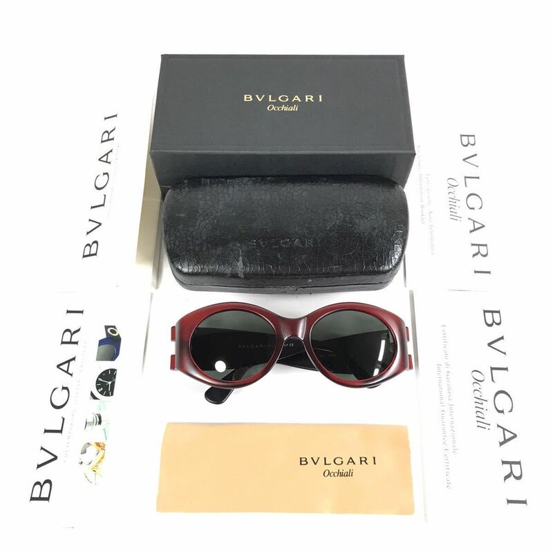 【ブルガリ】本物 BVLGARI サングラス ロゴ金具 801 904-S カーキ色系×赤色系×黒色系 メンズ レディース イタリア製 クロス ケース 箱有