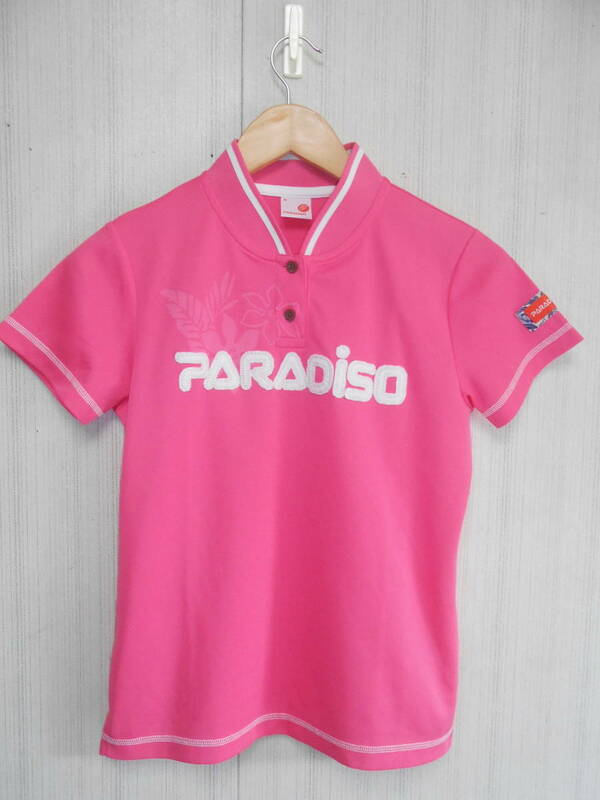 美品パラディーゾ　かわいいデザイン半袖ポロシャツMピンク