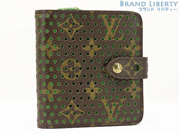 美品 ルイヴィトン モノグラム ペルフォ コンパクトジップ ホック式二つ折り財布 コンパクト財布 ヴェール グリーン M95218