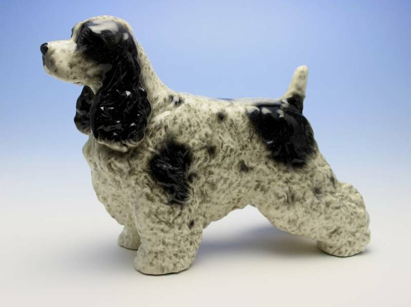 陶器製 犬置物 コッカースパニエル ブルーローン　黒ブチ 白黒 ティッキング　新品 海外輸出用 日本製 ハンドペイント セトノベルティ