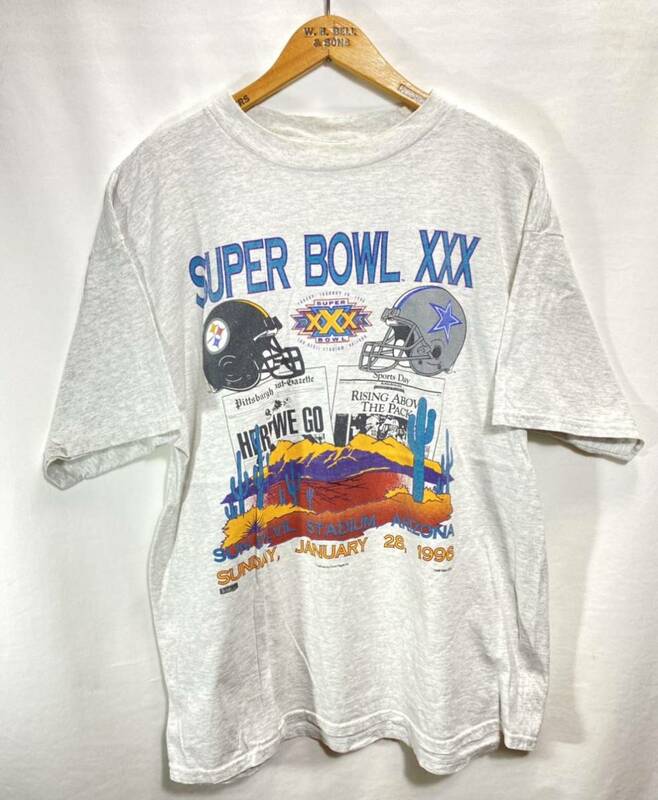 ■ 90s 90年代 ビンテージ TULTEX NFL Steelers Cowboys SUPER BOWL 1996 Tシャツ スティーラーズ カウボーイズ アメフト グレー XL ■