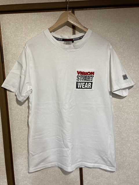 ★【VISION STREET WEAR：ヴィジョンストリートウェア】刺繍ロゴ ポケット付き 半袖Tシャツ スケボー sizeL/ホワイト