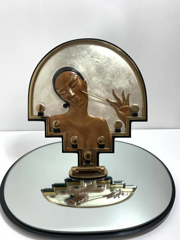 Erte エルテ「Vanity 」バニティ虚栄心テーブルミラー＋ブロンズ　西洋美術　美術品　アンティーク　●