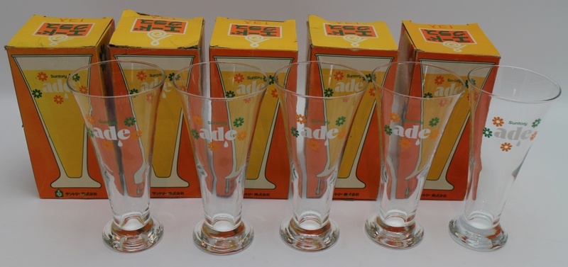 未使用 サントリー ade エード グラス 5個セット 非売品 ノベルティ SUNTORY 昭和レトロ 当時物 保管品 キッチン オレンジエード
