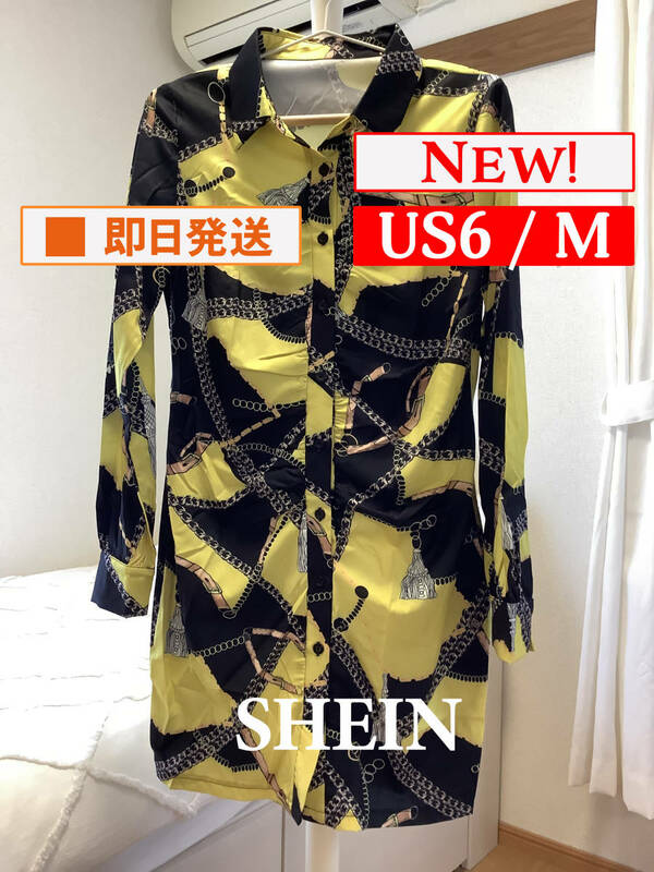 Top-805【新品】SHEIN/ワンピース/US6/M/イエロー/ブラック/レディース/送料無料