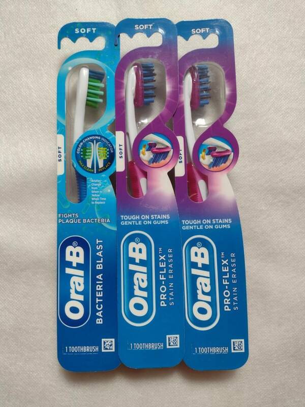 新品 オーラルB Oral-B tooth brush 歯ブラシ soft ソフト プロフレックス ステインイレイサー バクテリアブラスト 3本