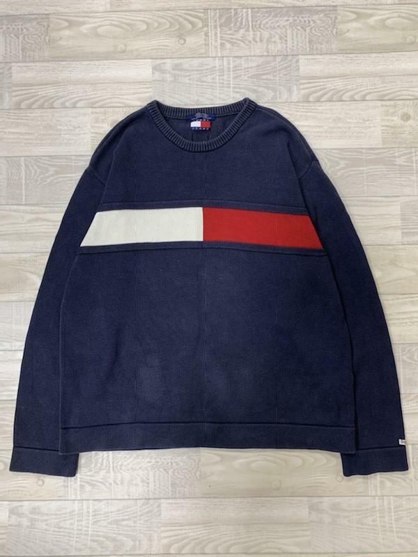 TOMMY JEANS/トミー ジーンズ/TOMMY HILFIGER JEANS/90S/立体トリコロール/ビッグシルエット/ニット風合いスウェット