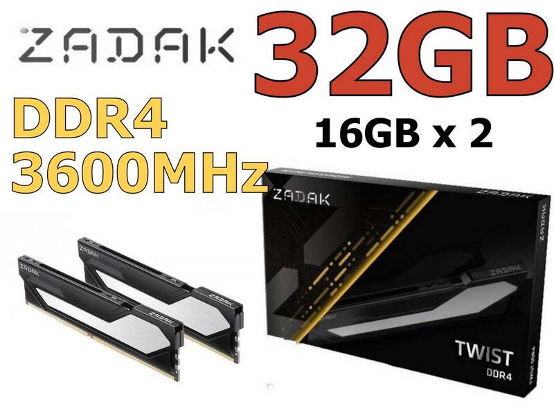新品 PC4-28800 32GB ZADAK DDR4 3600MHz デスクトップPC用メモリ TWIST 16GB×2枚 ゲーミング 1.35V CL18 無期限保証 ZD4-TWS36C25-32G2B2
