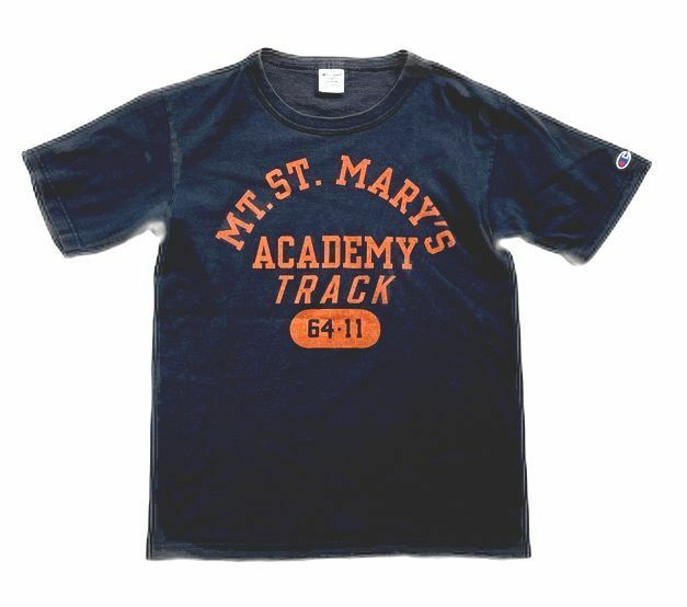 米国製 MADE IN USA チャンピオン Tシャツ T1011 MT.ST.MARY'S ACADEMY TRACK 4段 ネイビー 綿100% サイズM [b5-0012]
