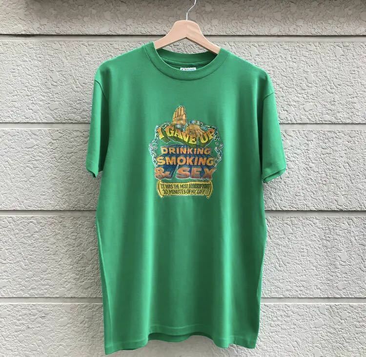 80s USA製 Hanes プリントTシャツ 緑 グリーン アイロンプリント 半袖 ヘインズ アメリカ製 vintage ヴィンテージ 古着 Lサイズ