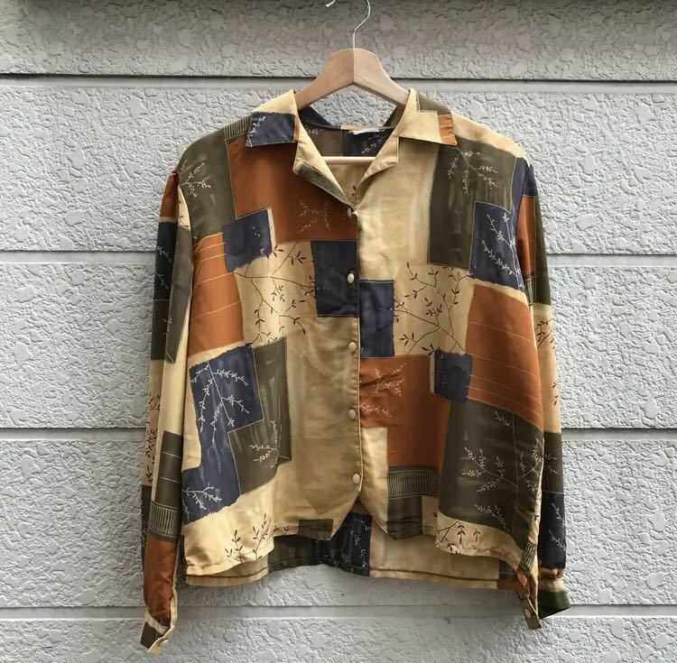 -90s USED US古着 レディース オープンカラーシャツ 総柄 レトロ retro ボックスシルエット 薄手 アメリカ古着 vintage ヴィンテージ