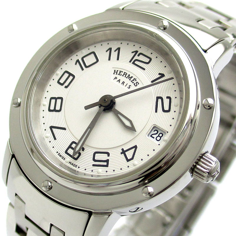 エルメス 時計 クリッパー クラシック レディース プッシュボタンバックル 白文字盤 CP1.210 腕時計 HERMES 磨き仕上げ済