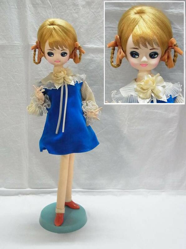 三つ編みリング さくら人形☆高さ約54cm☆青いお洋服 さくら ドール 人形 フランス人形☆札幌 ポーズ人形☆昭和 レトロ レトロポップ 100