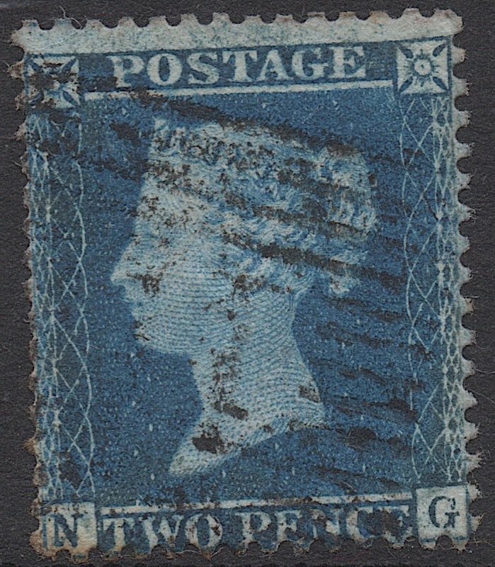 ＊＊＊クラッシック切手イギリス・ヴィクトリア女王1857年2ペンスブルー「スコット＃17, SG#34」「N-G」使用済み