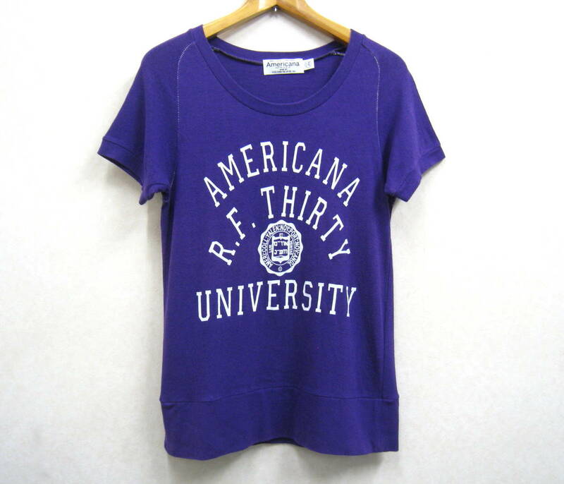 Americana■アメリカーナ カレッジロゴ プリント ラグラン 半袖 Tシャツ レディース パープル