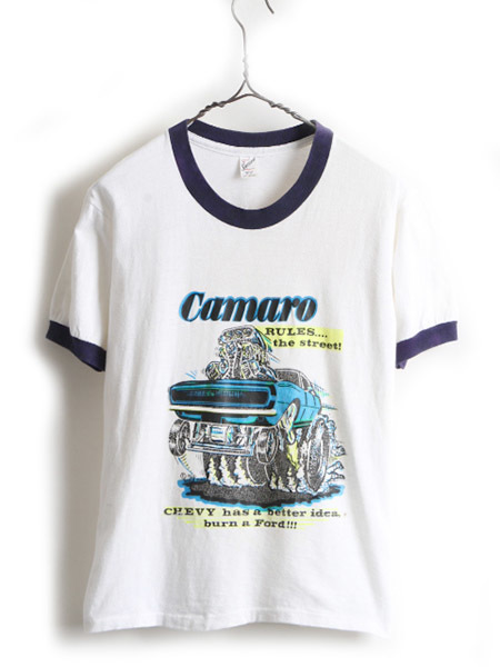 60s ビンテージ ■ ROACH ホットロッド 両面 プリント 半袖 リンガー Tシャツ ( M メンズ レディース S ) 古着 60年代 半袖Tシャツ アート