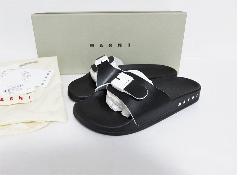 送料無料 定価3.9万 新品 MARNI バックル シャワー サンダル 37 レディース ブラック イタリア製 マルニ