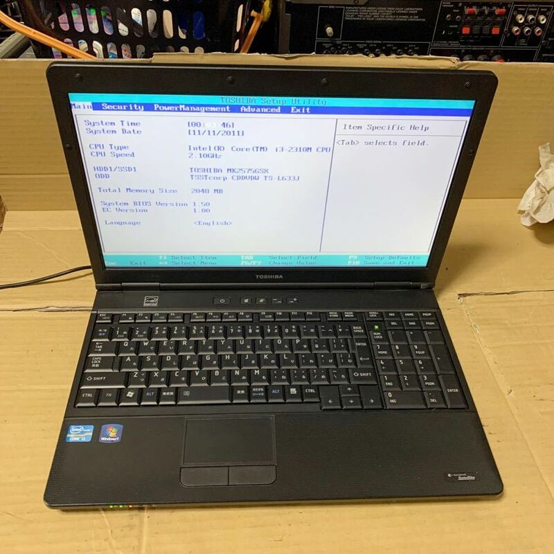 あ-3668) TOSHIBA dynabook Satellite　B551/C Core i3 通電のみ確認