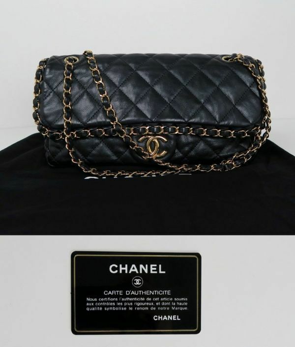 CHANEL シャネル フラップ チェーントリム マトラッセ ダブルチェーン ショルダーバッグ ブラック b5626