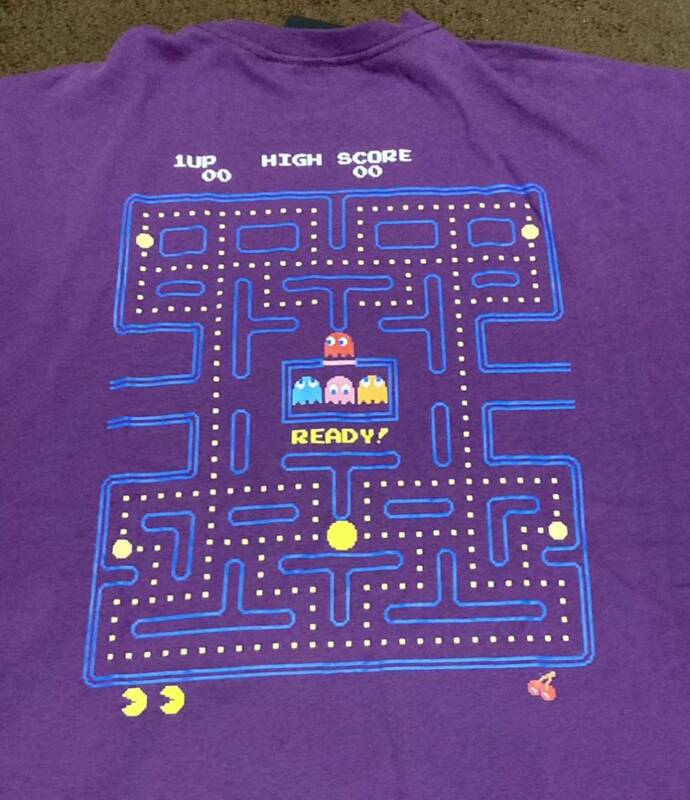 【Lサイズ】新品 パックマン tシャツ レトロ ゲーム ファミコン ナムコ 限定 tee PAC-MAN ドット 絵 パープル