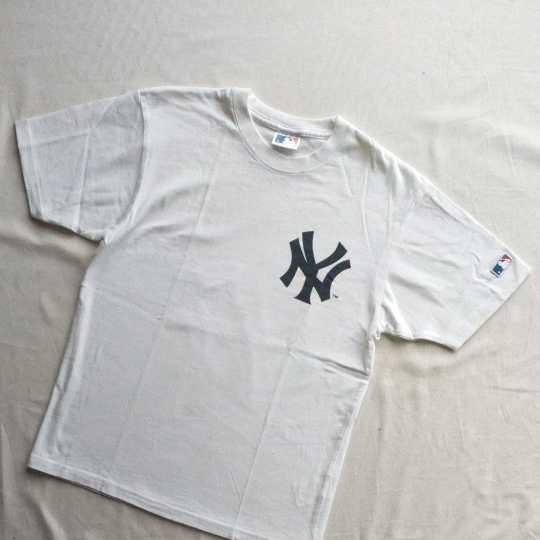 【中古】Yankees ★ 半袖 白 ホワイト ロゴ プリント MLB ヤンキース 半袖Tシャツ 野球 