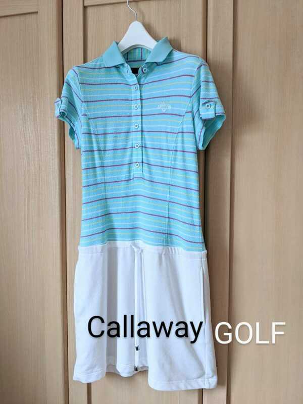 Callaway レディースM キャロウェイゴルフ ブランドロゴ刺繍 半袖 ワンピース 正規品 送料無料