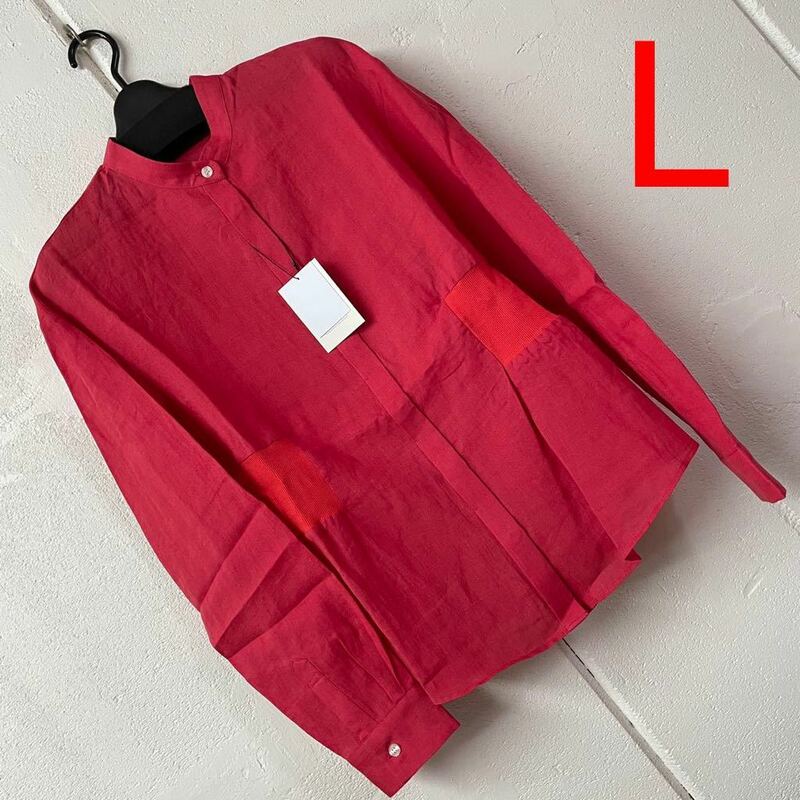Lサイズ麻デザインシャツジャケット 赤