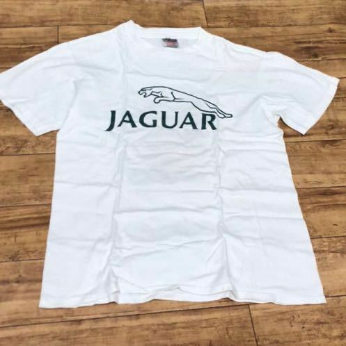 ①JAGUAR ジャガー　ロゴTシャツ USA製 Mサイズ ホワイト　ヴィンテージ　車