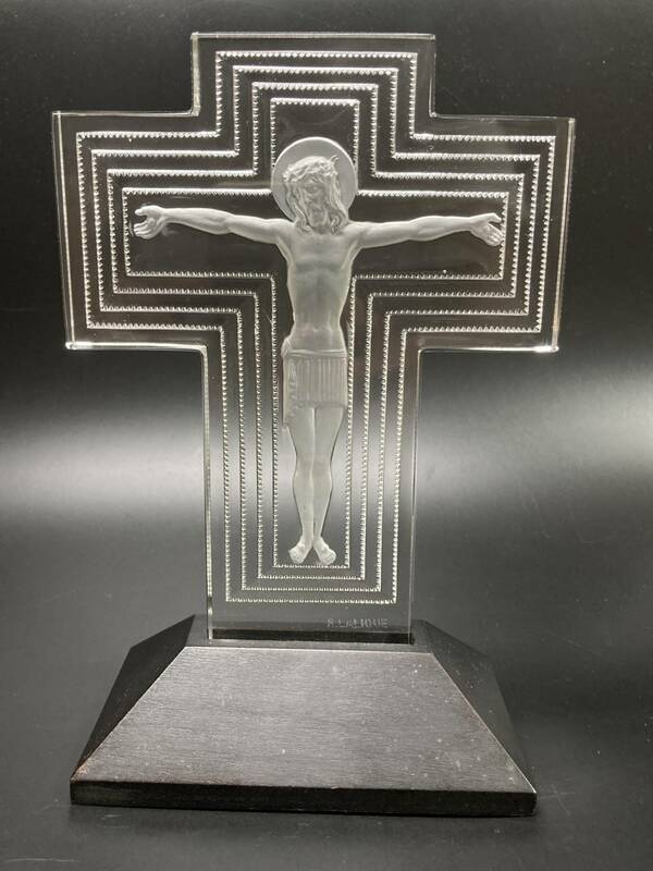【本人作】R.LALIQUE ルネ・ラリック『Christ』キリスト 立像　彫像　十字架　置物　1935年　オブジェ　アンティーク　美術品 
