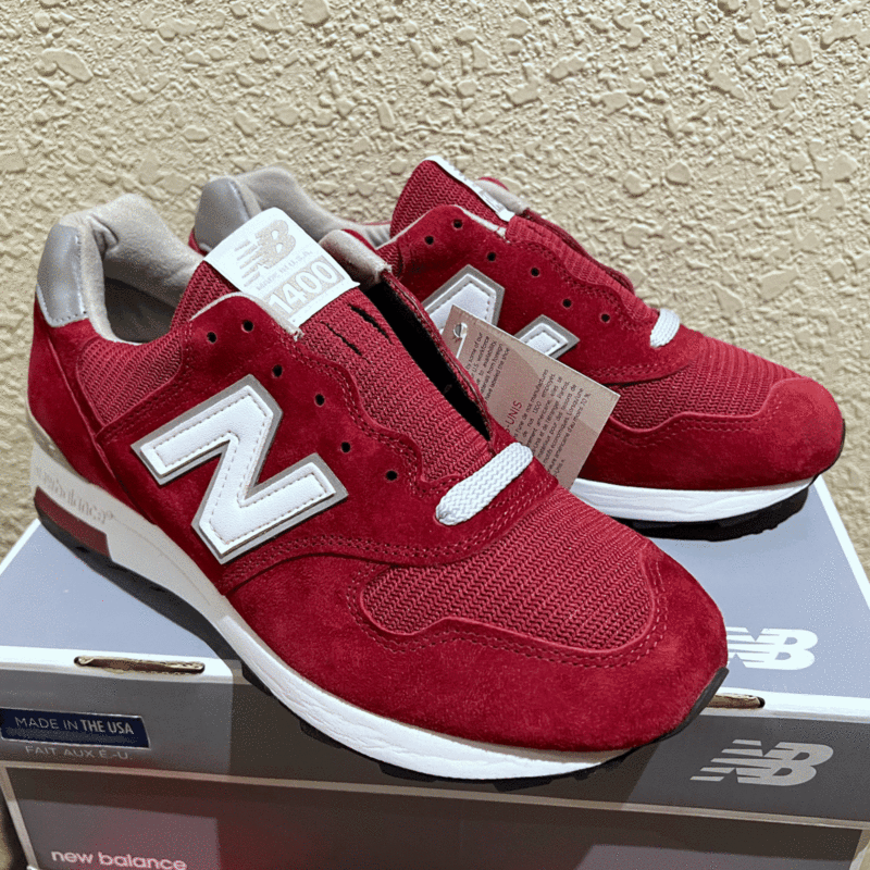 海外限定 J.crew別注 New Balance 1400 クランベリー US8.5 26.5cm スウェード NB バーガンディ×グレー スニーカー m1400f1 Made In USA