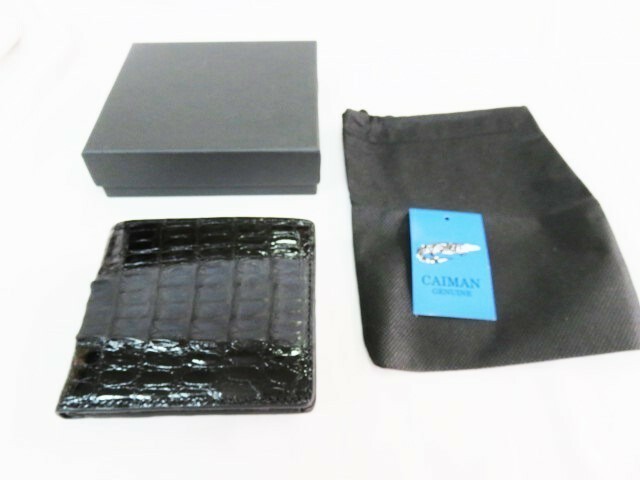 QN 新品 高級 クロコダイル 二つ折財布 ブラック レザー 本革 皮革 メンズ わに革 ワニ革 メンズ 男性用 カイマン コンパクト