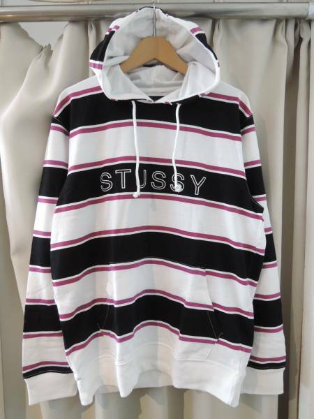 STUSSY ステューシー Heavy Jersey Striped Hoodie ホワイト 最新人気品　送料込み
