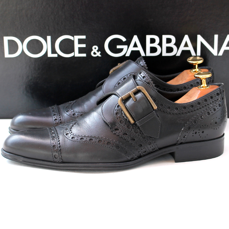 イタリア製★ドルチェ&ガッバーナ DOLCE&GABBANA★モンクストラップ 5=24 ドレスシューズ ビジネス メンズ レザー ブラック fk q-583