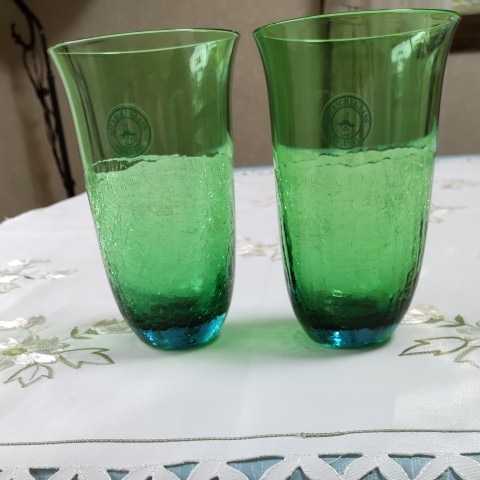 小樽　北一硝子　タンブラーグラス　上下二段変わりグラス　２個セット グリーン　手造り　未使用