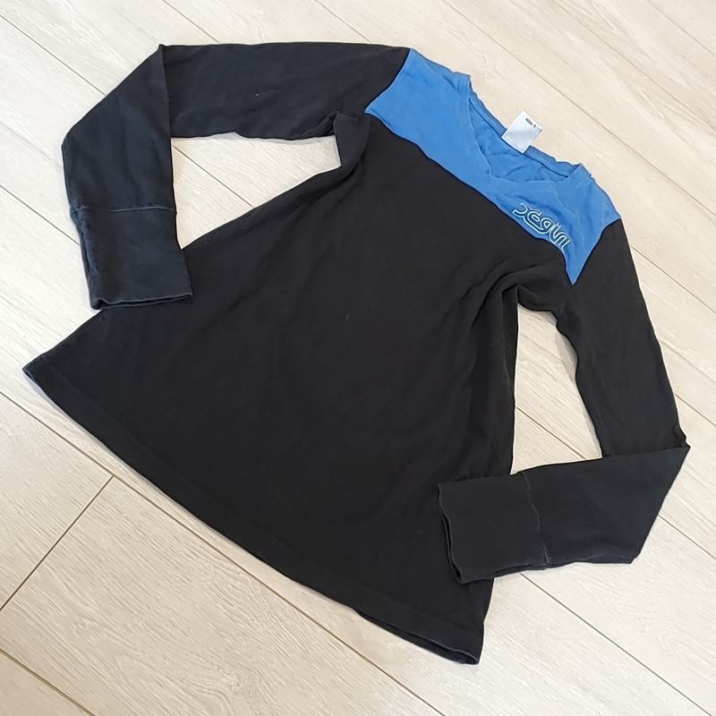 R651 X-girl エックスガール ロゴ Tシャツ カットソー 1 長袖 黒系 ブラック系 青系 綿100% コットン トップス Vネック 　