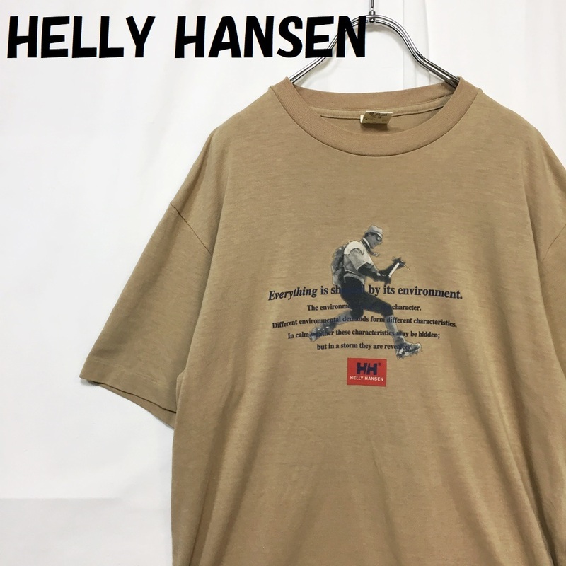 【人気】HELLY HANSEN/ヘリーハンセン 半袖Tシャツ ロゴ コットン ベージュ サイズL/S5095