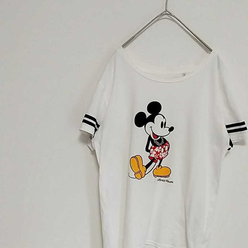 ディズニー　ミッキーマウス　デザイン　tシャツ　半袖　ビッグプリント　ホワイト　白