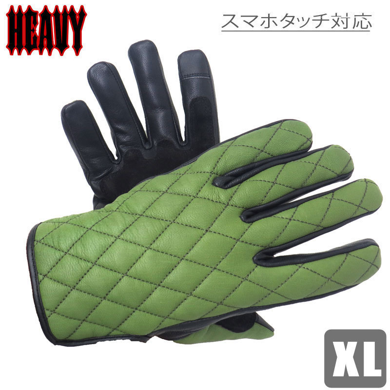 HEAVY HGGP-05S-AG サイズXL（アーミーグリーン）ダイヤステッチ 山羊革プレーングローブ　スマホタッチ対応　クロスカブカラー