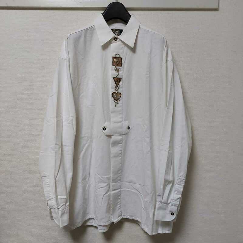 ヨーロッパ古着 OS DRACHTEN 刺繍 チロリアン シャツ 白 ホワイト 長袖 オーバーサイズ ヴィンテージ XL位 41/42 04F2710mel
