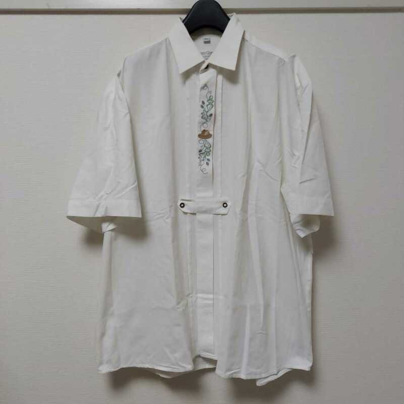 ヨーロッパ古着 PIERO CONTE チロリアン シャツ 白 ホワイト 刺繍 半袖 オーバーサイズ ヴィンテージ サイズ XL 04G1404mel