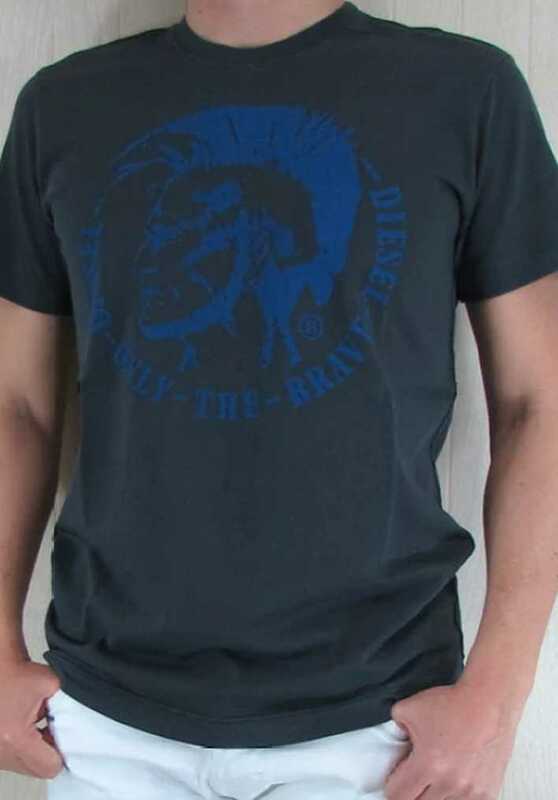 DIESEL ディーゼル　ONLY　THE BRAVE ブレイブマン　Tシャツ　タグ付き　新品未使用　Mサイズ　グレー　灰色　BLUE　青